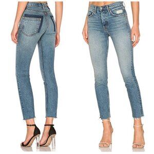 GRLFRND Karolina High Rise Straight Distressed High Waist Button Fly Jeans 28